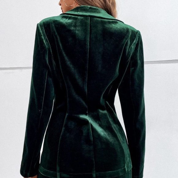 Lapel Neck Single Button Blazer & Skirt green - Picture 3 of 4